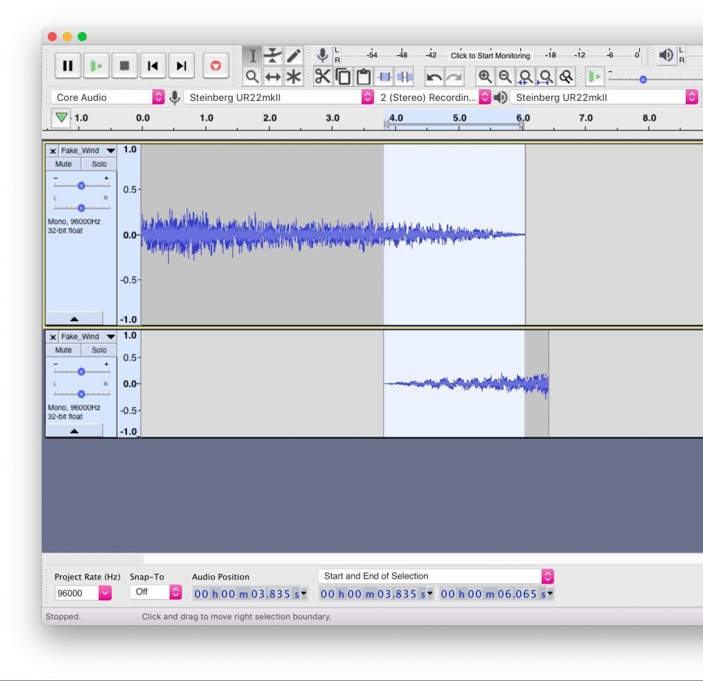 Equal power crossfades in Audacity example