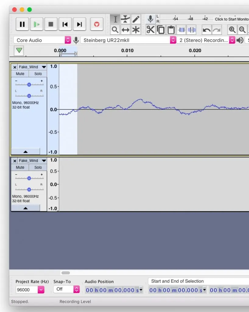 Select audio wave section Audacity