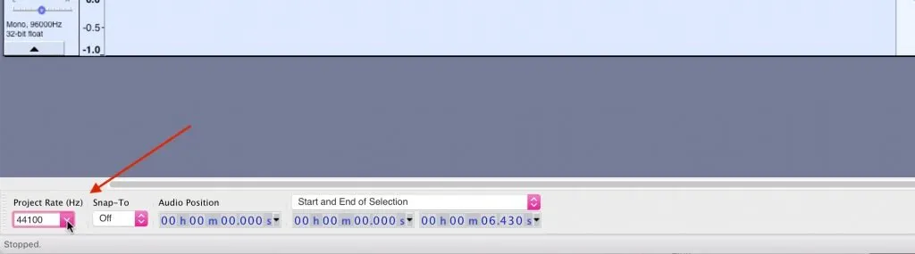 Select Sample Rate in Audacity