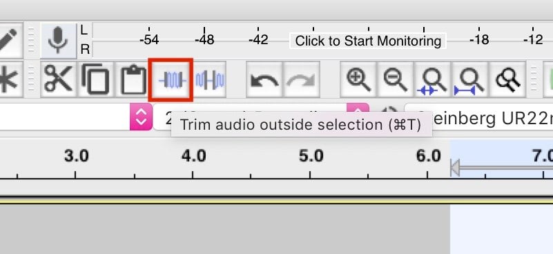 Cut a section of an audio clip in Audacity using the trim tool
