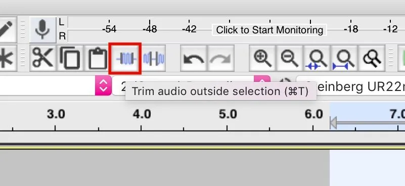 Cut a section of an audio clip in Audacity using the trim tool