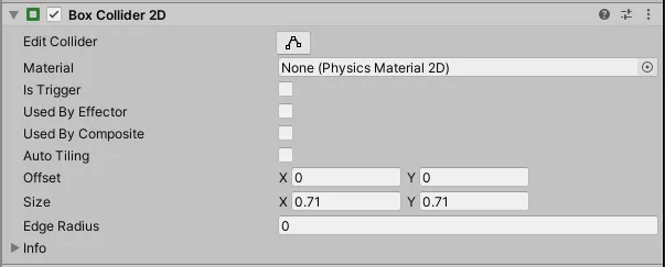 2D Box Collider component in Unity Inspector