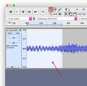 Select a crossfade section in Audacity