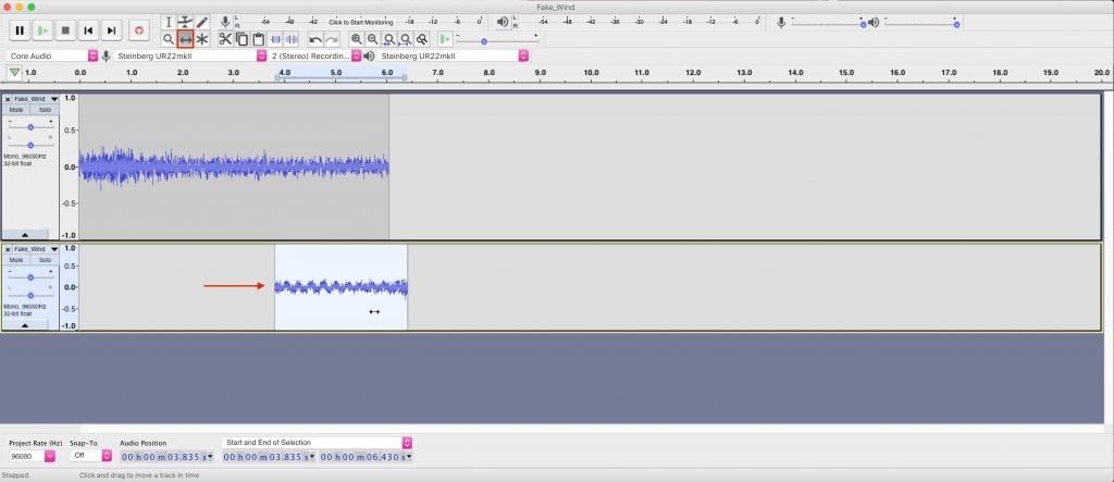 Using Audacity Time Shift Tool to create Crossfades