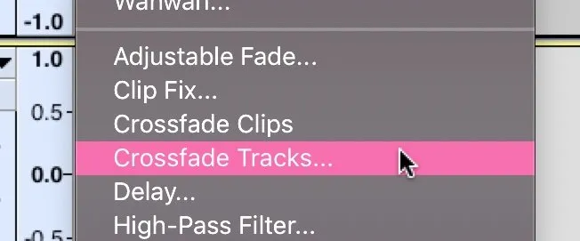 Audacity Crossfade Tracks Effect Menu