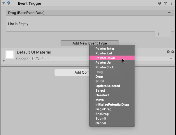 Screenshot of The Pointer Down Event Type in Unity