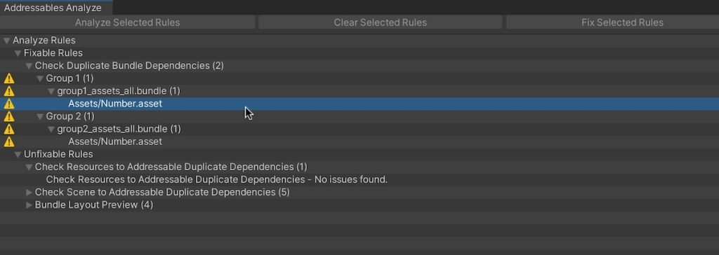 The Addressable Analyze Window in Unity