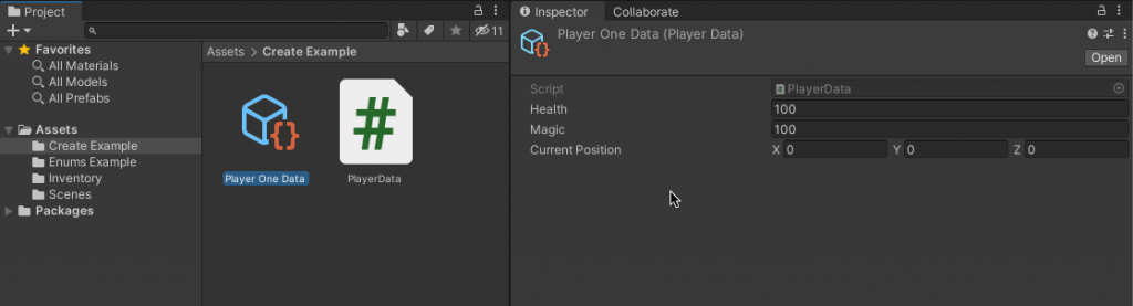 Scriptable Object asset data in the Inspector