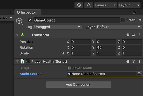 Audio Source component reference in the Unity Inspector