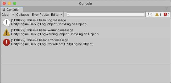 Console Log Messages in Unity