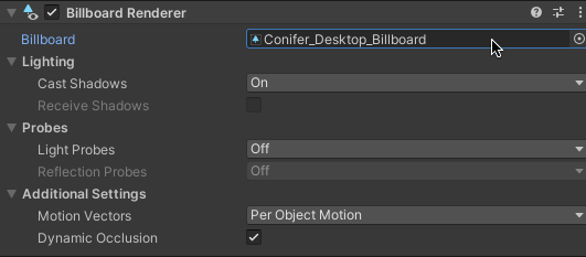 Screenshot of the Billboard Renderer component in Unity