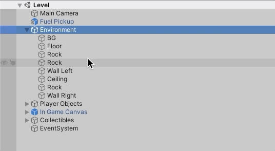 Collapse objects example in Unity hierarchy