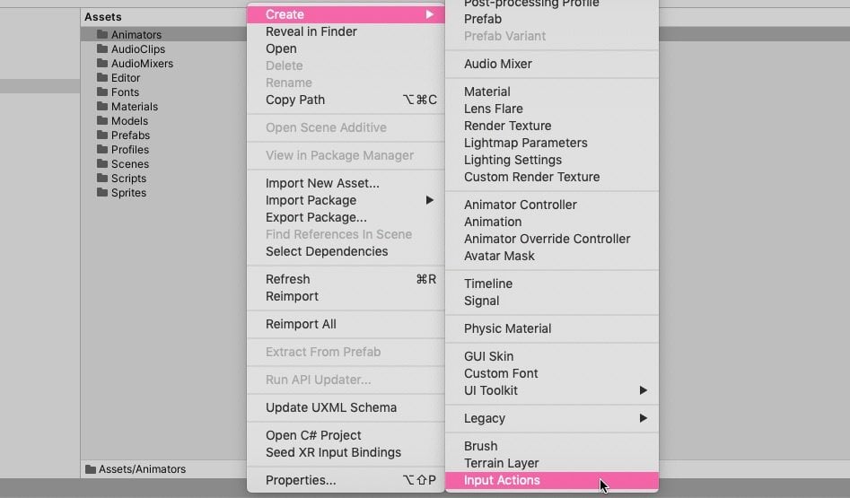 how to create an Input Actions asset in Unity