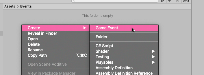 Screenshot: creating a scriptable object event
