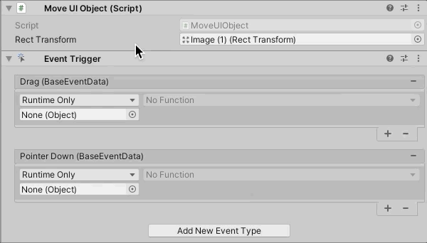 GIF showing how to connect a Script to the Event Trigger Object field.