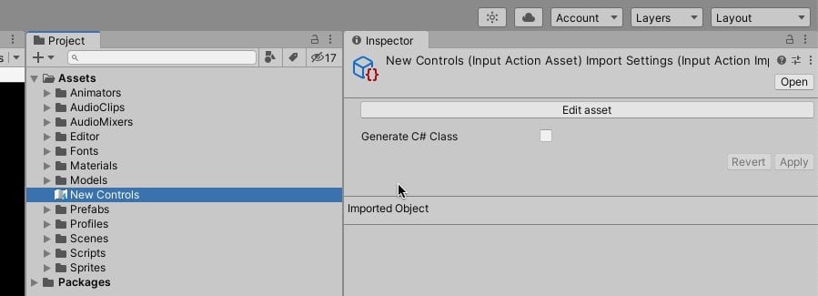 Edit Input Actions button in unity