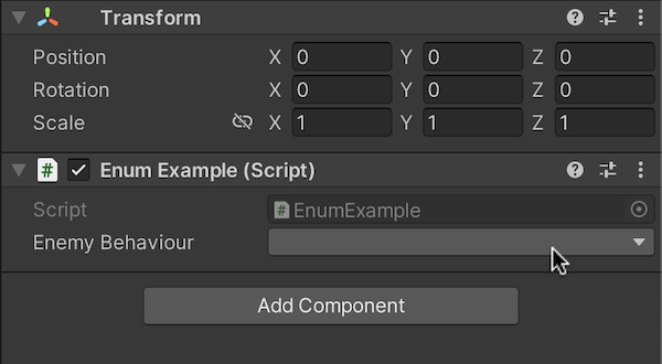 Screenshot of a blank enum selection in the Unity Inspector