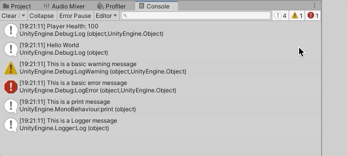 Filter notifications in Debug Console Unity