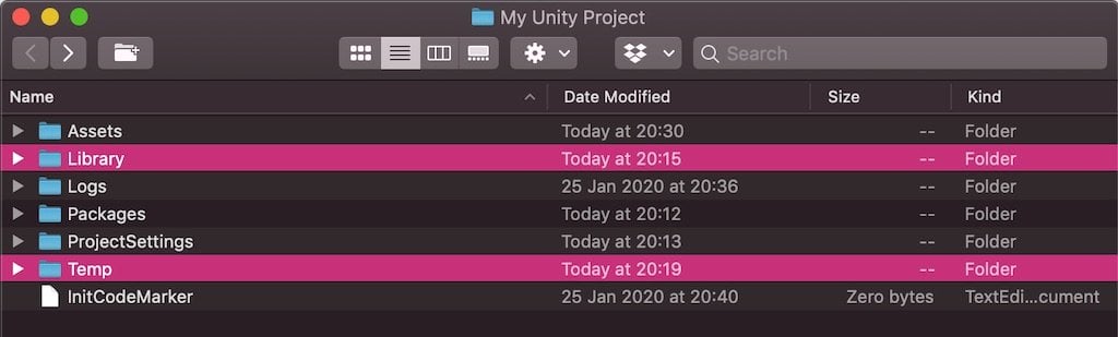 Delete Library and Temp folders in Unity