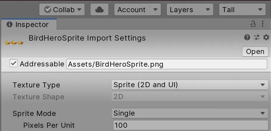 Unity Addressable Asset Checkbox location