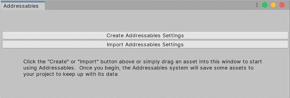 Unity Addressables Window