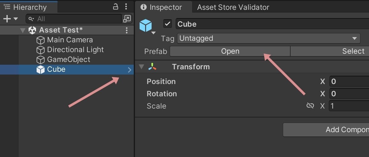 Open Button and Prefab Mode Button in Unity