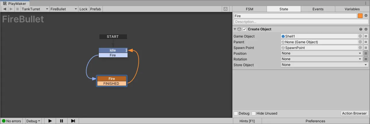 Example of a simple state machine in PlayMaker