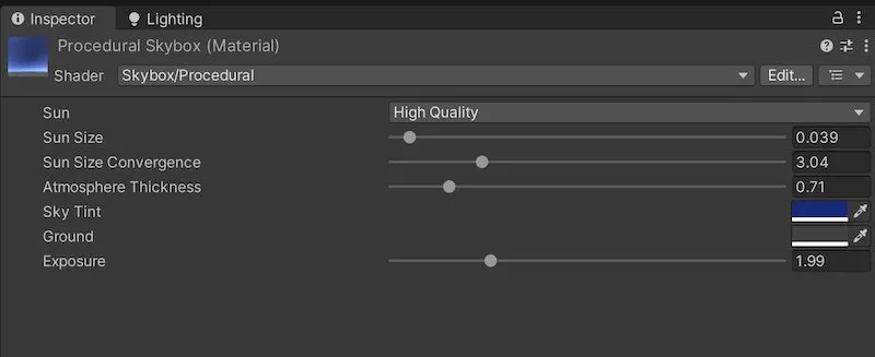 Procedural Skybox Settings in Unity