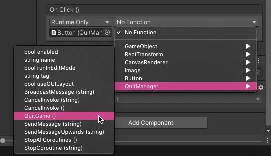 how to add a quit button in unity