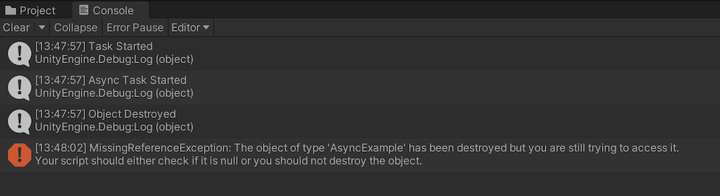 Missing Reference Exception in Unity - Async function
