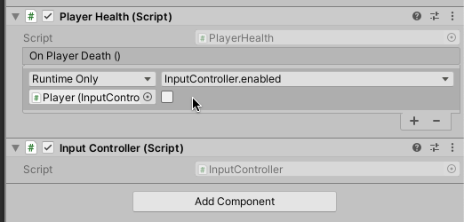 Screenshot: Turn off a component using an event in Unity