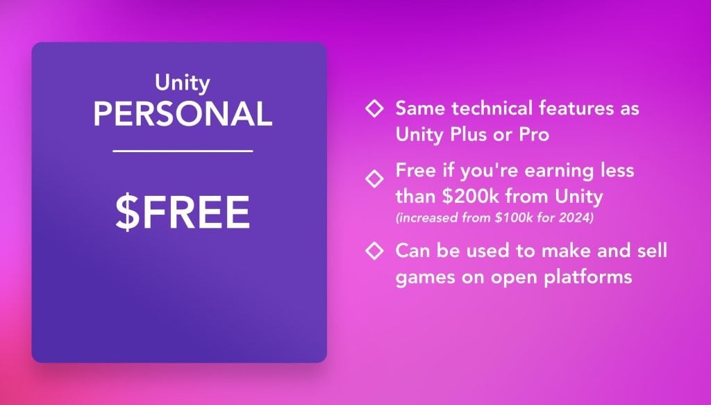 Unity Personal features