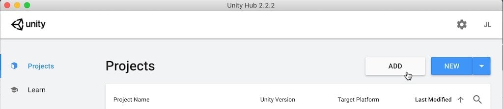 Add a new project to the Unity Hub
