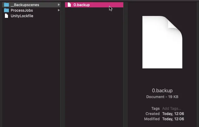 Unity backup file in Finder