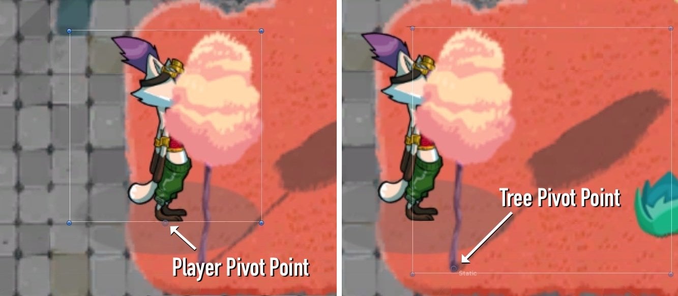 Example of sprite pivot points in Unity