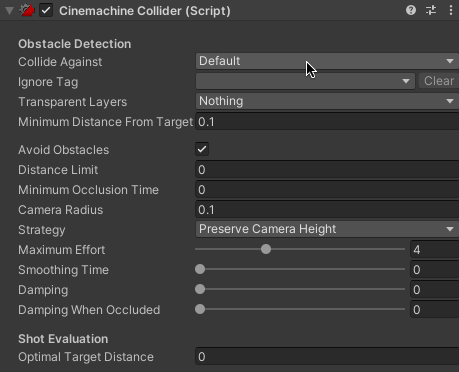 Cinemachine Collider component in Unity Inspector