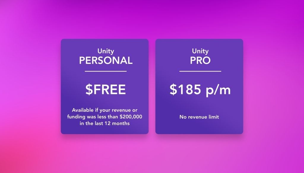 Unity Personal revenue limit compared to Pro